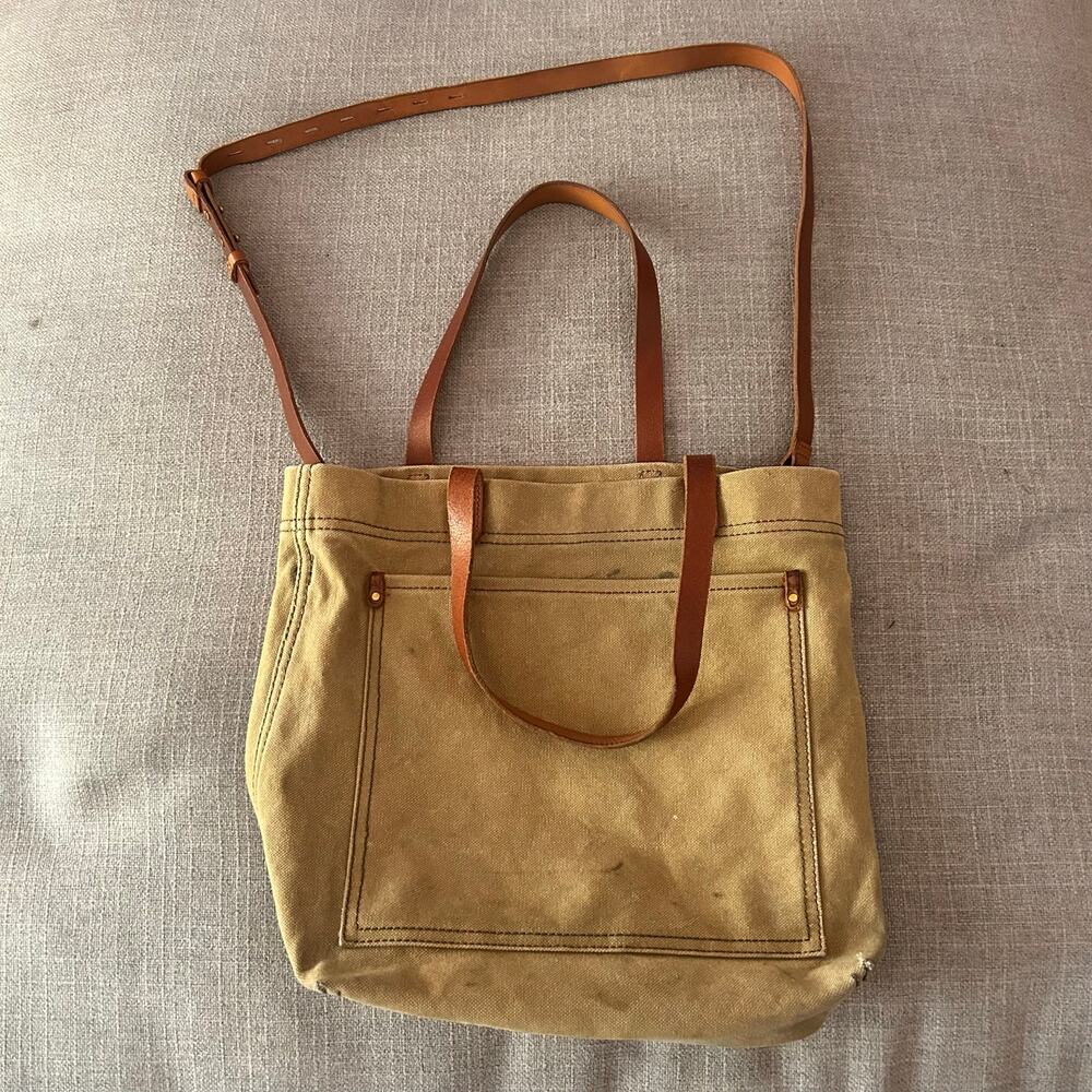 Madewell Canvas Medium Transport Tote Crossbody Leather Straps 13x13